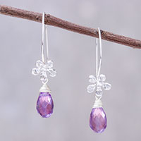 Floral Faceted Amethyst Dangle Earrings from Thailand,'Daisy Glitter'