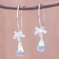 Blue topaz dangle earrings, 'Daisy Glitter' - Floral Faceted Blue Topaz Dangle Earrings from Thailand