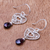 Garnet dangle earrings, 'Web of Love' - Heart-Shaped Faceted Garnet Dangle Earrings from Thailand