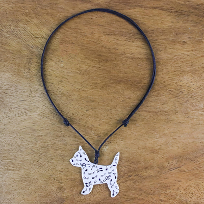Collar colgante de cerámica - Collar con colgante de perro de cerámica con temática musical de Tailandia