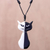 Ceramic pendant necklace, 'Black and White Cat' - Black and White Ceramic Cat Pendant Necklace from Thailand thumbail