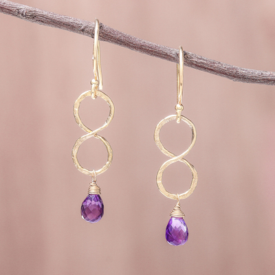 Gold plated amethyst dangle earrings, Purple Infinity