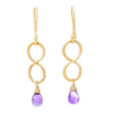 Gold Plated Amethyst Infinity Dangle Earrings from Thailand