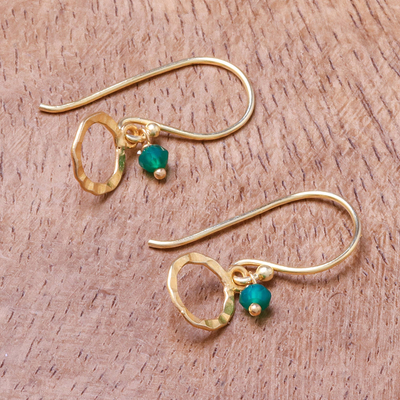 Gold plated onyx dangle earrings, 'Green Rustic Modern' - 24k Gold Plated Green Onyx Dangle Earrings from Thailand