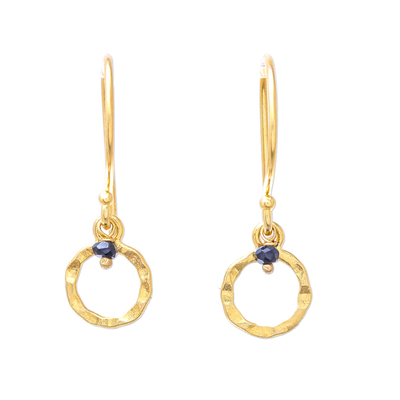Gold plated onyx dangle earrings, 'Rustic Modern' - 24k Gold Plated Black Onyx Dangle Earrings from Thailand