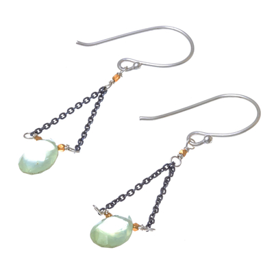 Gold accented prehnite dangle earrings, 'Justice' - Gold Accent Prehnite Dangle Earrings from Thailand