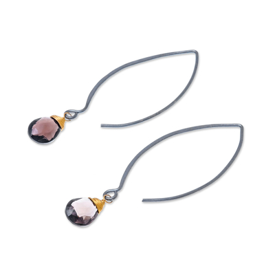Gold accented smoky quartz dangle earrings, 'Midnight Meadow' - Gold Accent Smoky Quartz Dangle Earrings from Thailand