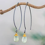 Gold Accent Prehnite Dangle Earrings from Thailand, 'Midnight Meadow'