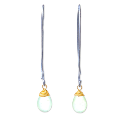 Gold accented prehnite dangle earrings, 'Midnight Meadow' - Gold Accent Prehnite Dangle Earrings from Thailand