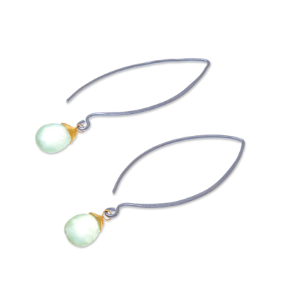 Gold accented prehnite dangle earrings, 'Midnight Meadow' - Gold Accent Prehnite Dangle Earrings from Thailand