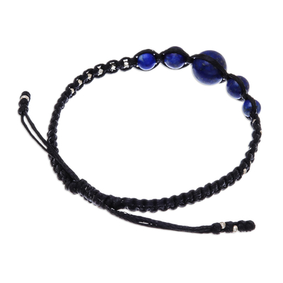 Lapis lazuli beaded macrame bracelet, 'Blue Way' - Hill Tribe Lapis Lazuli Beaded Macrame Bracelet