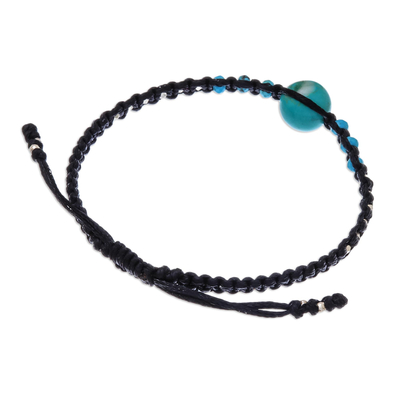 Silver beaded macrame bracelet, 'Blue Classic' - Silver and Recon. Turquoise Beaded Macrame Bracelet