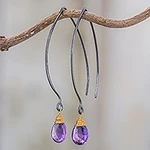 Gold Accent Amethyst Dangle Earrings from Thailand, 'Midnight Meadow'