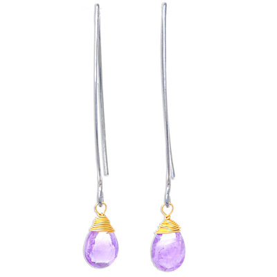 Gold accented amethyst dangle earrings, 'Midnight Meadow' - Gold Accent Amethyst Dangle Earrings from Thailand