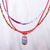 Cotton and wood beaded pendant necklace, 'Joyful Jumble' - Many Strands Blue and Red Wood Cotton Brass Pendant Necklace