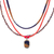 Halskette mit Anhänger aus Baumwolle und Holzperlen - Viele Stränge Halskette mit Anhänger aus blau-gelbem Holz, Baumwolle und Messing