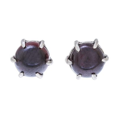 Garnet stud earrings, 'Petite Glow' - Handcrafted Garnet and Sterling Silver Stud Earrings