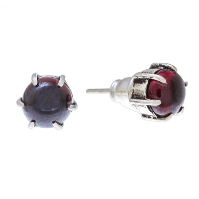 Garnet stud earrings, 'Petite Glow' - Handcrafted Garnet and Sterling Silver Stud Earrings