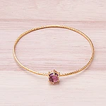 Amethyst and 18K Gold Plated Hammered Brass Bangle Bracelet, 'Twilight Star'