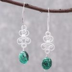 Malachite dangle earrings, 'Enchanted Wind' - Elegant Malachite Dangle Earrings from Thailand
