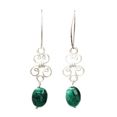 Malachite dangle earrings, 'Enchanted Wind' - Elegant Malachite Dangle Earrings from Thailand