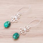 Malachite dangle earrings, 'Enchanted Wind' - Elegant Malachite Dangle Earrings from Thailand