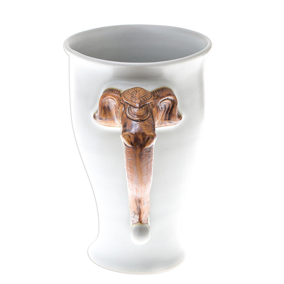Taza de ceramica - Taza de cerámica blanca con diseño de elefante de Tailandia