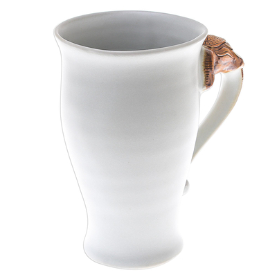 Taza de ceramica - Taza de cerámica blanca con diseño de elefante de Tailandia