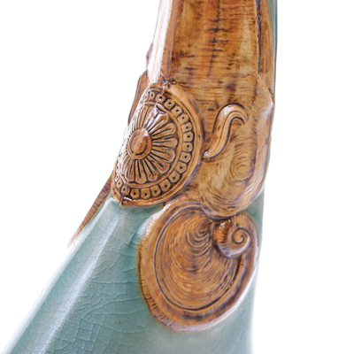 Celadon ceramic vase, 'Cheerful Trumpet' - Celadon Ceramic Elephant Vase from Thailand