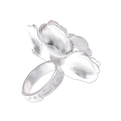 Sterling silver cocktail ring, 'Nice Flower' - Handcrafted Sterling Silver Flower Cocktail Ring