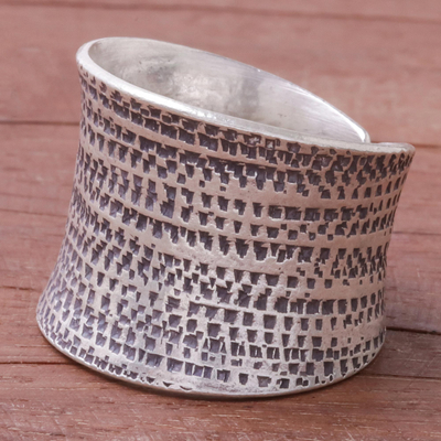 Sterling silver wrap ring, 'Breath of Autun' - Patterned Sterling Silver Wrap Ring from Thailand