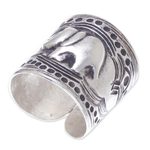 Silver wrap ring, 'Thai Journey' - Elephant-Themed Karen Silver Wrap Ring from Thailand