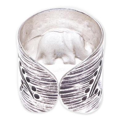 Silver wrap ring, 'Thai Journey' - Elephant-Themed Karen Silver Wrap Ring from Thailand