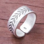 Sterling silver wrap ring, 'Natural Branch' - Leaf Pattern Sterling Silver Wrap Ring from Thailand