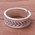 Sterling silver wrap ring, 'Natural Branch' - Leaf Pattern Sterling Silver Wrap Ring from Thailand