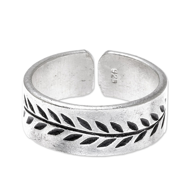 Sterling silver wrap ring, 'Natural Branch' - Leaf Pattern Sterling Silver Wrap Ring from Thailand