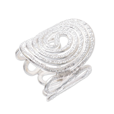 Silver cocktail ring, 'Shining Karen Promise' - Karen Silver Spiral Pattern Cocktail Ring from Thailand