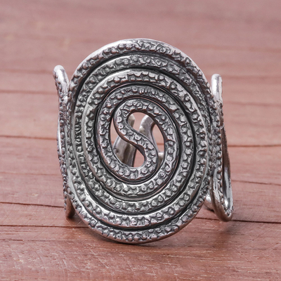 Silver cocktail ring, 'Oxidized Karen Promise' - Oxidized Karen Silver Spiral Pattern Cocktail Ring