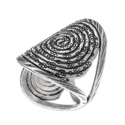 Silver cocktail ring, 'Oxidized Spiral Chic' - Oxidized Karen Silver Spiral Cocktail Ring from Thailand