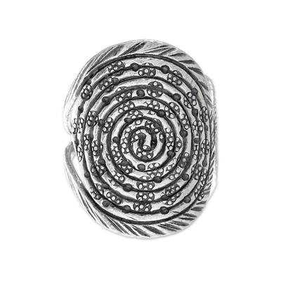 Silver cocktail ring, 'Oxidized Spiral Chic' - Oxidized Karen Silver Spiral Cocktail Ring from Thailand