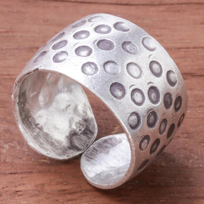 Silver wrap ring, 'Karen Dots' - Dot Motif Karen Silver Wrap Ring from Thailand