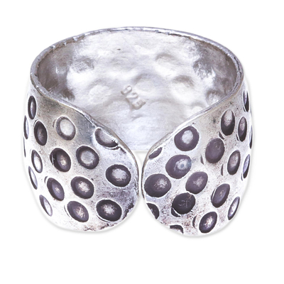 Silver wrap ring, 'Karen Dots' - Dot Motif Karen Silver Wrap Ring from Thailand