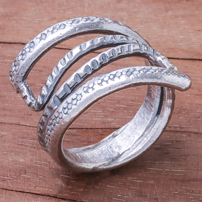 Silver wrap ring, 'Oxidized Snake Path' - Oxidized Karen Silver Wrap ring from Thailand
