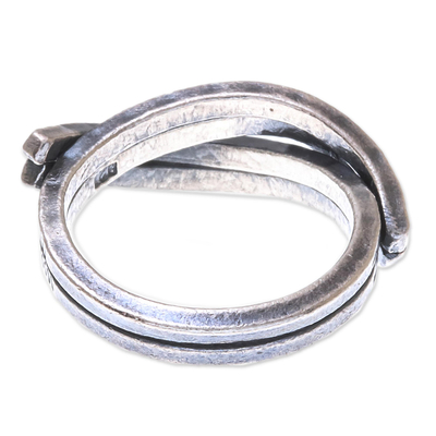 Silver wrap ring, 'Karen Delight' - Oxidized Textured Karen Silver Wrap Ring from Thailand