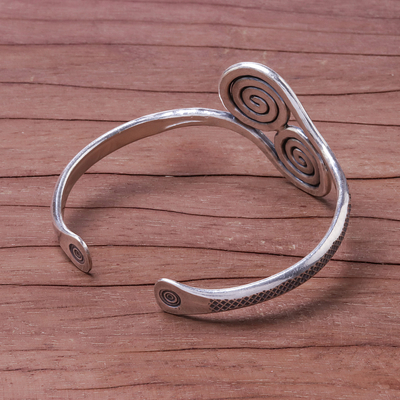 Silver cuff bracelet, 'Silver Spirals' - 950 Silver Hill Tribe Spiral Cuff Bracelet from Thailand
