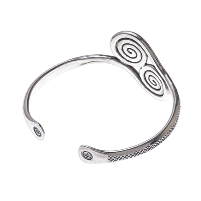 Silver cuff bracelet, 'Silver Spirals' - 950 Silver Hill Tribe Spiral Cuff Bracelet from Thailand
