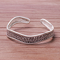 Silver cuff bracelet, 'Texture Wave' - Handcrafted Karen Silver Textured Wave Cuff Bracelet