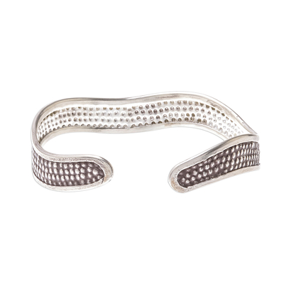 Silver cuff bracelet, 'Texture Wave' - Handcrafted Karen Silver Textured Wave Cuff Bracelet