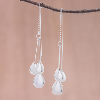 Sterling silver dangle earrings, 'Fashionable Drops' - Drop-Pattern Sterling Silver Dangle Earrings from Thailand