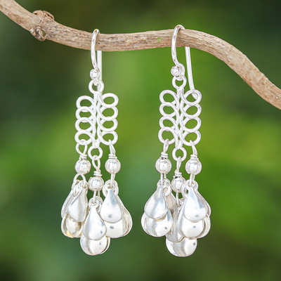 Sterling silver chandelier earrings, 'Lovely Woman' - Sterling Silver Drop Pattern Chandelier Earrings